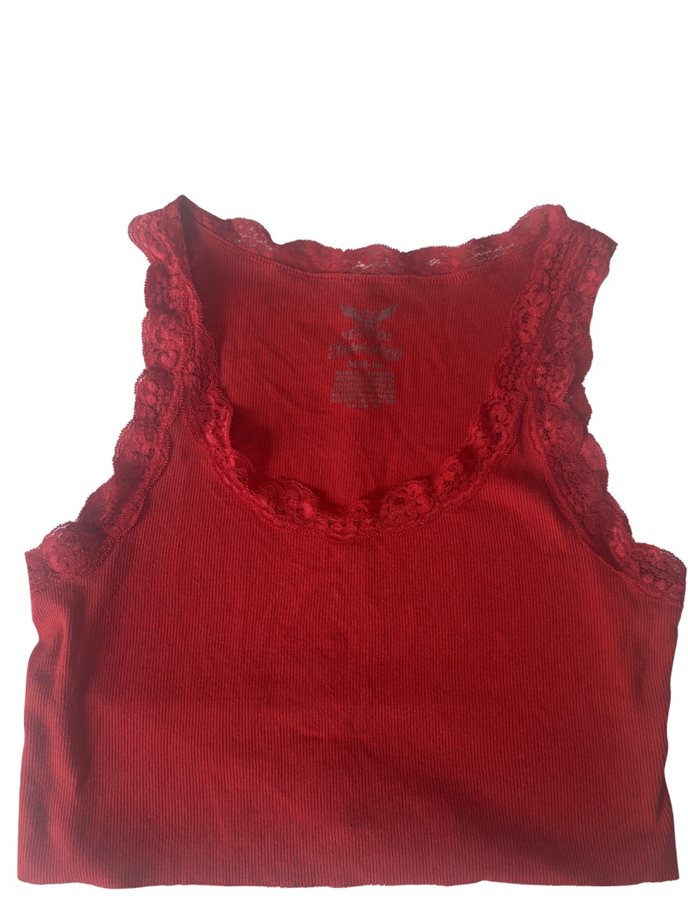 Faded Glory Red Lacey Cropped Raw Hem Tank